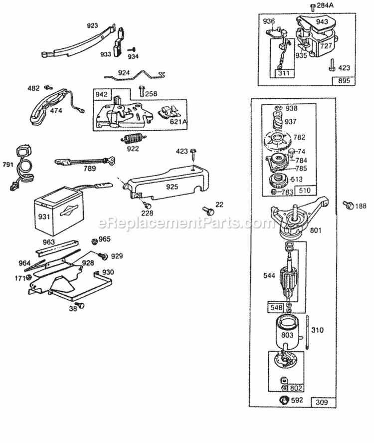 Electric Starter Electrical Diagram and Parts List for 112982-3913-01  Briggs and Stratton Engine